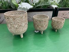 Set of 3no. Stoneware Beige Table Top Planters