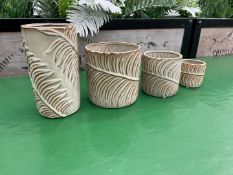 Set of 4no. Stoneware Beige Flower Pattern Table Top Planters