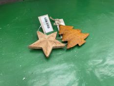 7no. Copper Tree Hanging Decoration & 2no. Timber Star Hanging Decorations