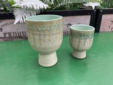 Set of 2no. Stoneware Green & Gold Table Top Planters