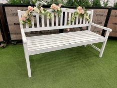 Timber Garden Style 2-Seater Bench With Decorative Imitation Flowers
