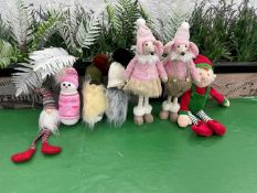 3no. Christmas Gonks, 2no. Mice, Snowman & Elf Christmas Table Decorations