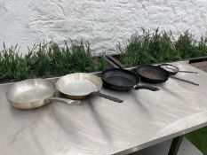 5no. Frying Pans Various Sizes, 3no. 300 x 60, 260 x 40 & 160 x 40mm