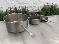 3no. Stainless Steel Saucepans Various Sizes, 340 x 170, 210 x 100 & 170 x 80mm