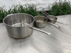 3no. Stainless Steel Saucepans Various Sizes, 340 x 170, 210 x 100 & 170 x 80mm