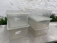 5no. Polycarbonate Food Safe Containers Various Sizes, 2no. 330 x 530 x 200 & 3no. 320 x 530 x