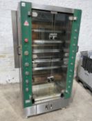 Rotisol 9758ES Mobile Upright Stainless Steel Chicken Rotisserie Oven 63 AMP, 1100 x 700 x 2000,