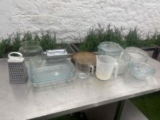 3no. Glass Mixing Bowls, 3no. Pie Dishes, 4no. Casserole Dishes, Cheese Grater, Kilner Container,