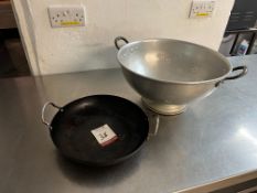 Aluminium Cullender & Steel Pan as lotted , Please Note: The Purchaser is Required to Remove this