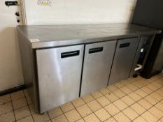 Stainless Steel 3-Door Fridge, 1800 x 600 x 850mm, Note: This Lot is being Used as Storage Unit,