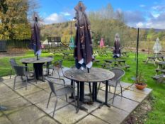 Timber Round Garden Table, 3no. Gray Metal framed Chairs & Branded Parasol as Lotted Approx. 1200