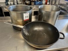 2no. Stainless Steel Stockpots & Wok as Lotted , Please Note: The Purchaser is Required to Remove
