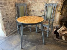 Solid Timber Round Table & 2no. Antique Style Chairs Approx. 760mm Diameter , Please Note: The