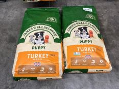 2no. James Wellbeloved Turkey & Rice Puppy Dog Food, 15kg, Please Note, Short BBE Date