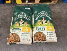2no. James Wellbeloved Lamb & Rice Puppy Dog Food, 15kg, Please Note, BBE Passed