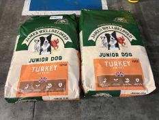 2no. James Wellbeloved Turkey & Rice Junior Dog Food, 12kg, Please Note, BBE Passed