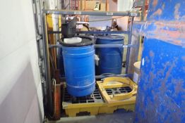 Lot of Containment Units, Spill Kits, Hand Pumps, Press Room Supplies, and Shelving Unit.
