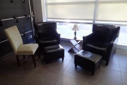 Lot of (2) Occasional Chairs, (2) Ottomans, Side Chair, Side Table and Lamp.