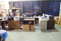 Lot of L-Shaped Desk, Workstation, (2) Credenzas, Work Table and Lateral 2-Drawer File Cabinet.