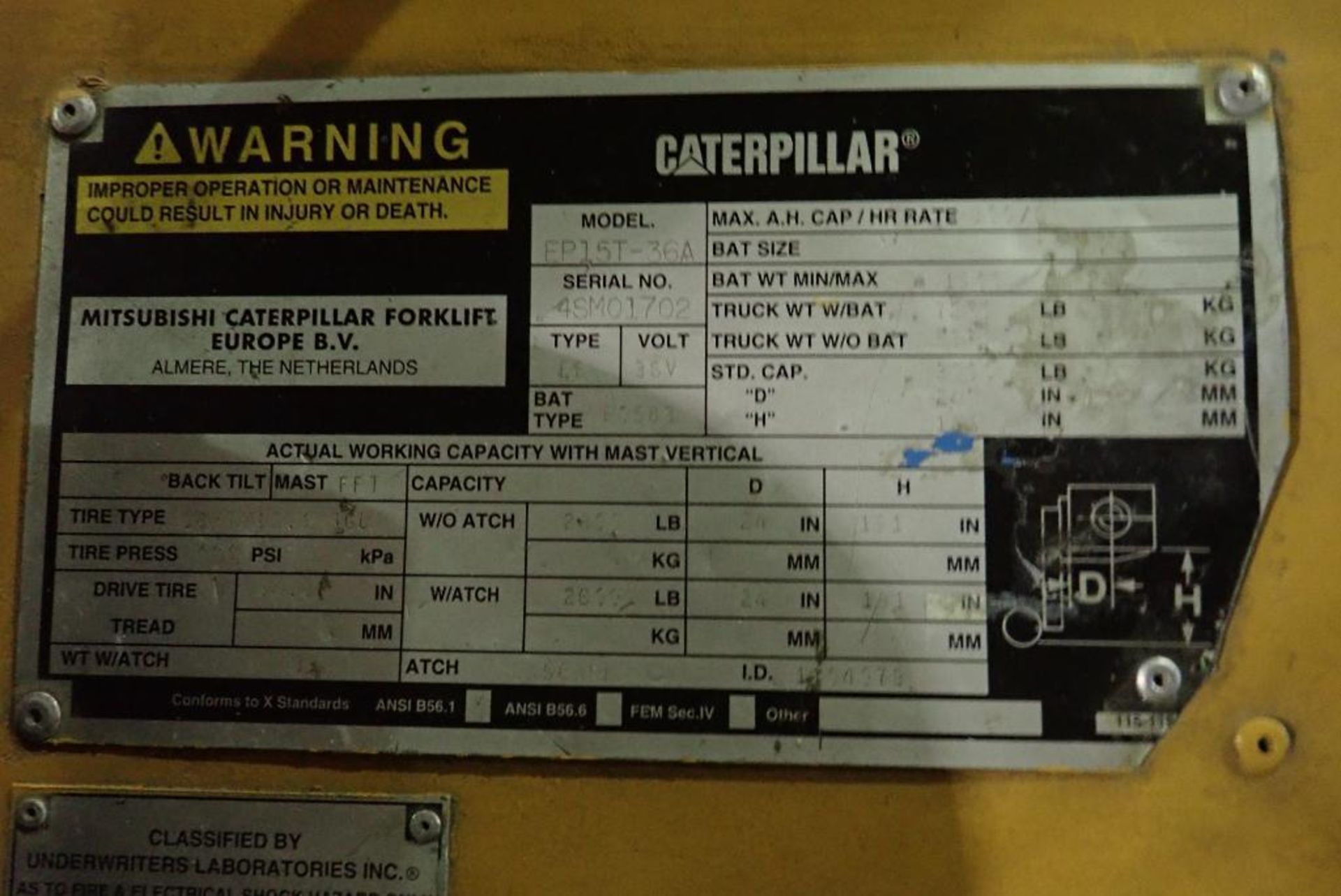 Caterpillar EP15T-36A 3,000lbs Capacity Electric Forklift- NO REMOVAL UNTIL FEB 15/23. - Image 3 of 5