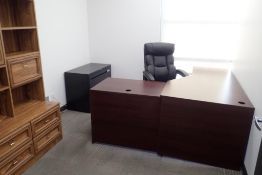 Lot of L-Shaped Desk, Task Chair, Wall Unit and Lateral 2-Drawer File Cabinet.