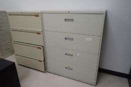 Lot of (2) Lateral 4-Drawer File Cabinets and (1) Vertical 4-Drawer File Cabinet.