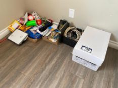 Lot of Asst. Office Supplies including Paper, Pins, Cords, etc.