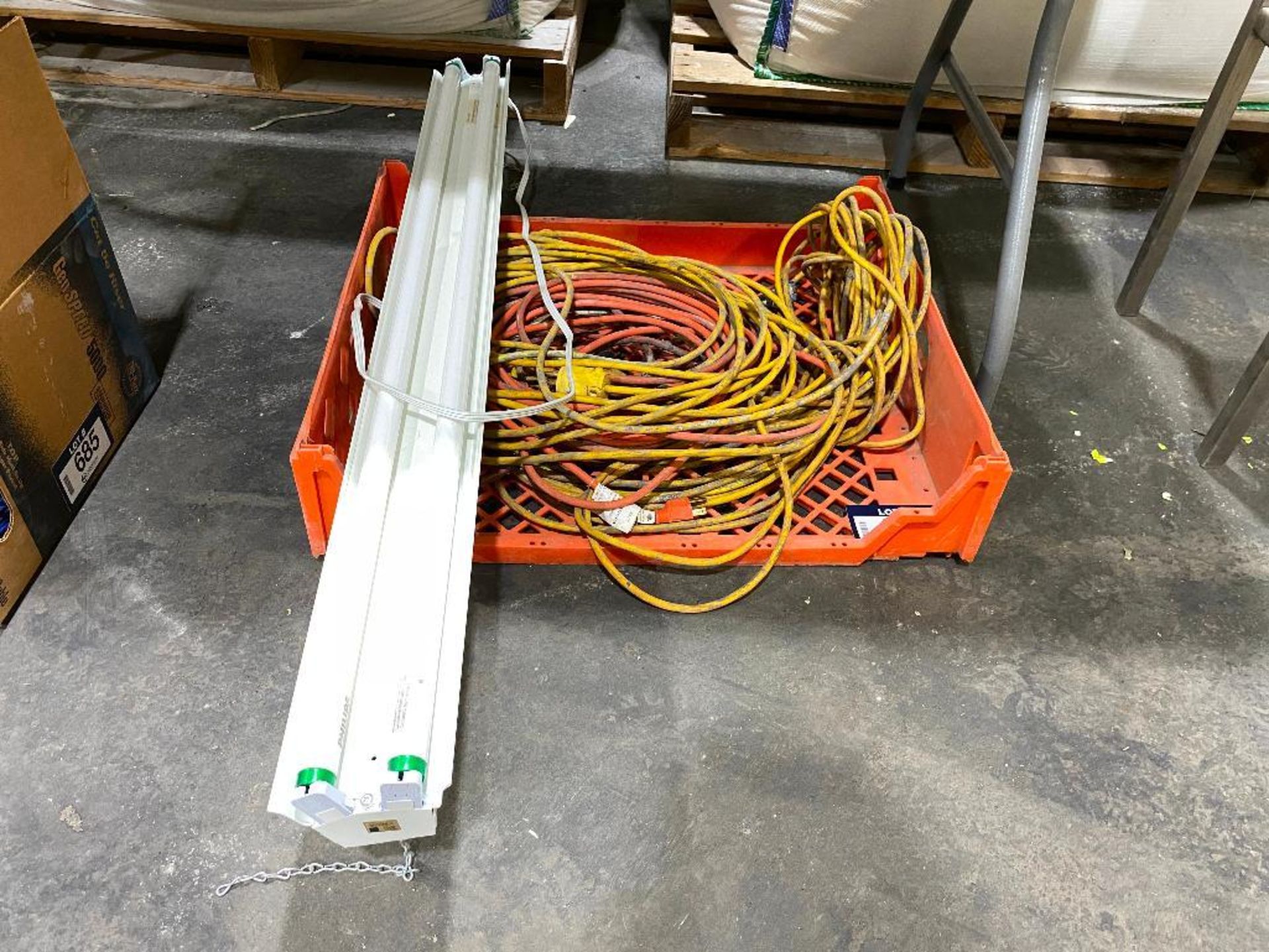 Lot of Asst. Extension Cords and Plug-In Shop Light