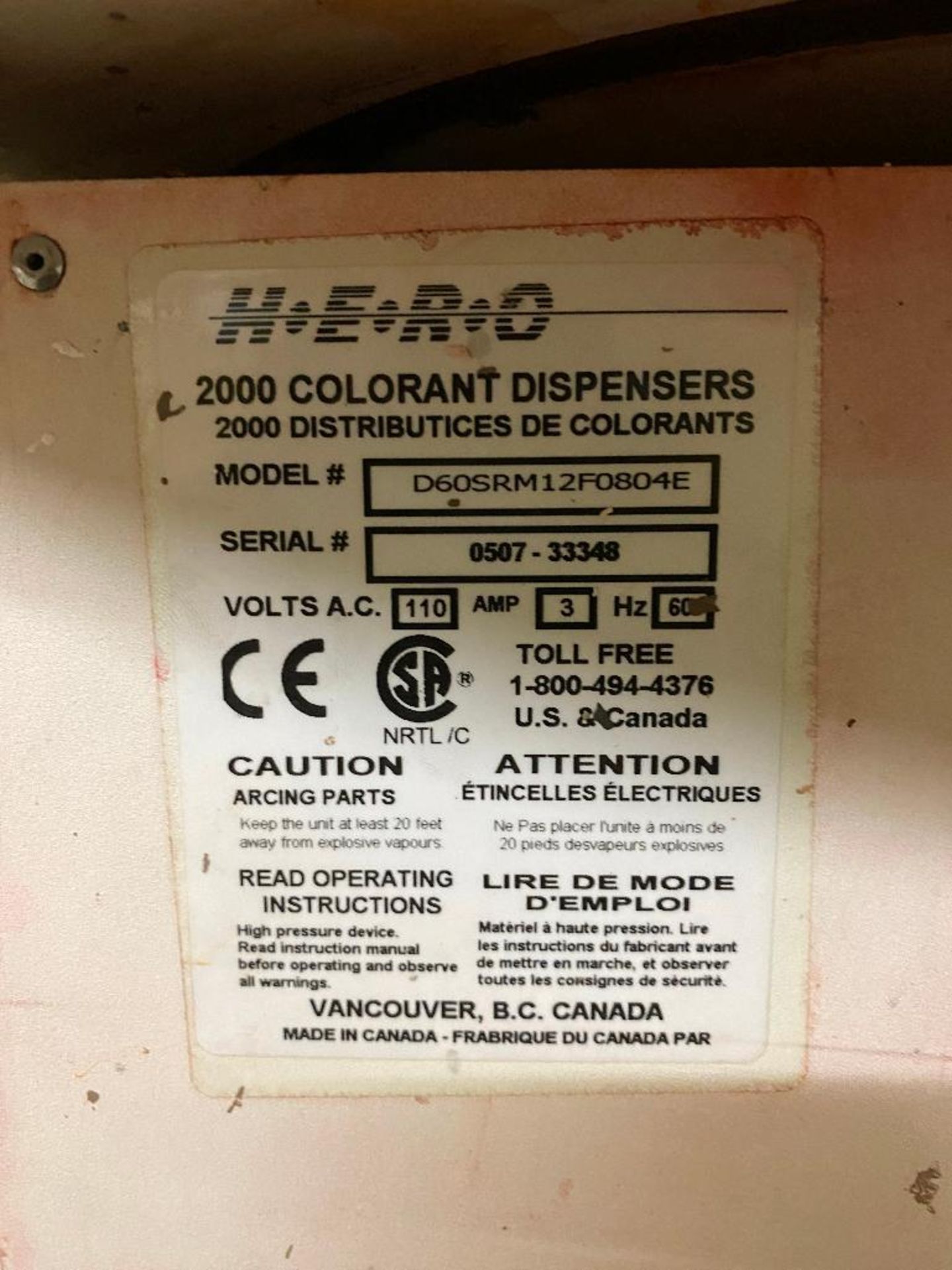 Hero 2000 Colorant Dispensers D60SRM12F0804E - Image 4 of 4