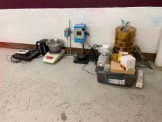 Lot of (2) Scales, Pyrex Beakers, Byko-Visc Viscometer, Electric Kettle, etc.