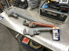 Lot of (1) 36" Aluminum Pipe Wrench, (1) 14" Aluminum Pipe Wrench and (1) 14" Steel Pipe Wrench