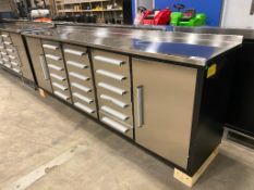 New 10' Steelman Stainless Steel Top 18-Drawer & 2-Cabinet Workbench