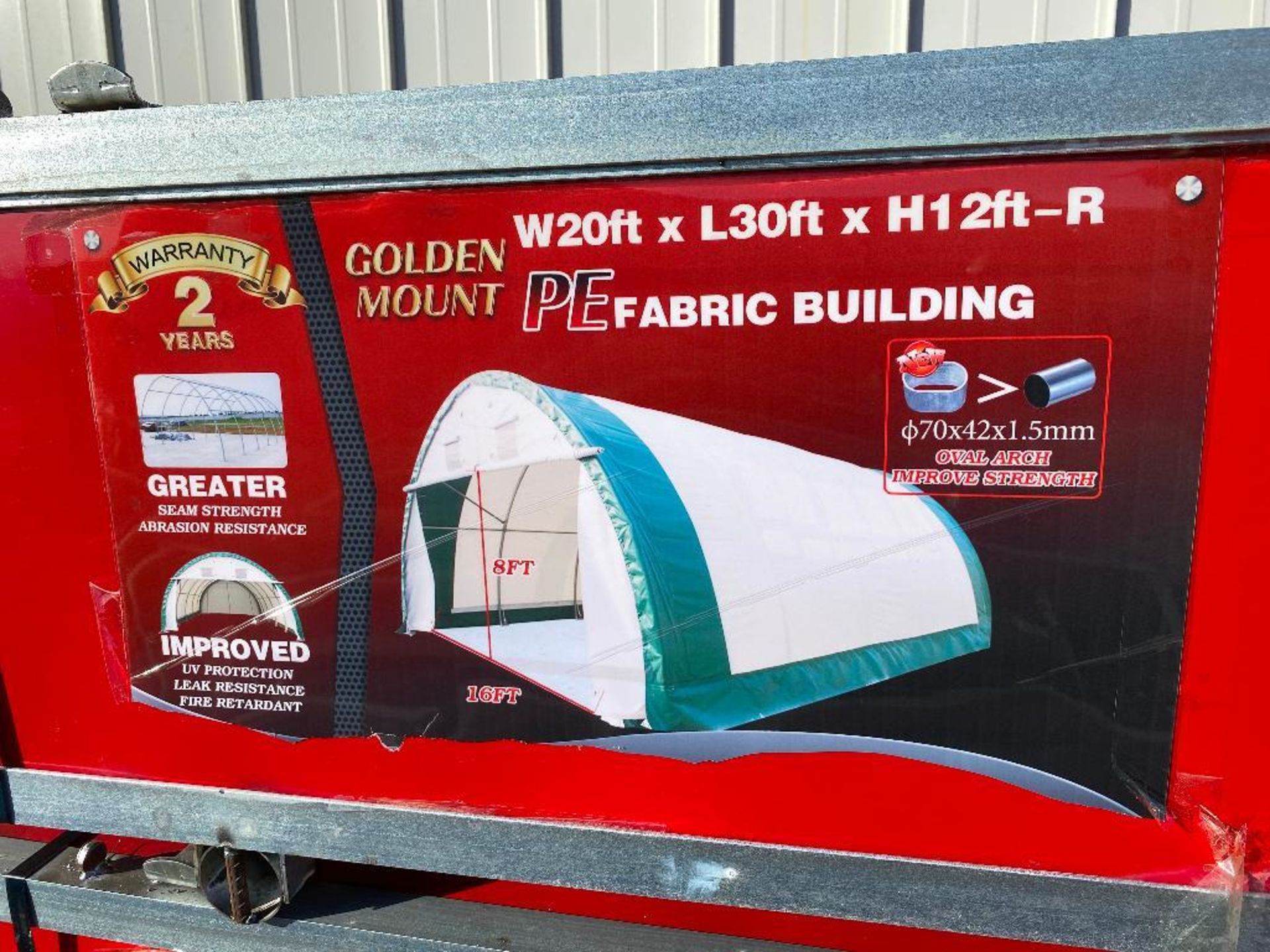 New Gold Mountain 20' x 30' x 12' Single Truss Round PE Fabric Storage Shelter - Image 2 of 2