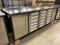 New 10' Steelman Stainless Steel Top 18-Drawer & 2-Cabinet Workbench