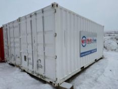 20' Sea Container w/ Shelving, Air Compressor, Bench Grinder and Bench Vise (Other Contents Not Incl