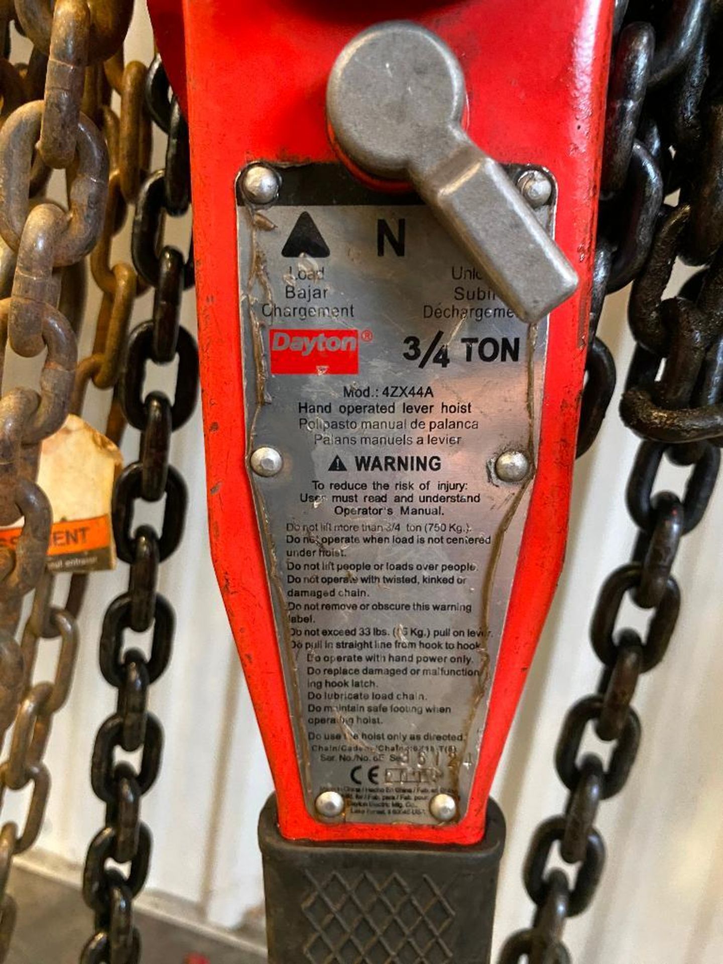 Dayton 3/4-Ton Chain Hoist - Image 2 of 2