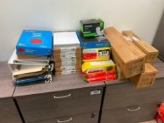 Lot of asst. Printer ink cartridges, printer paper, file folders, etc