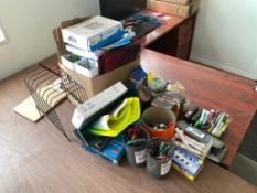 Lot of Asst. Office Supplies Including Paper, File Organizer, Pens, etc.