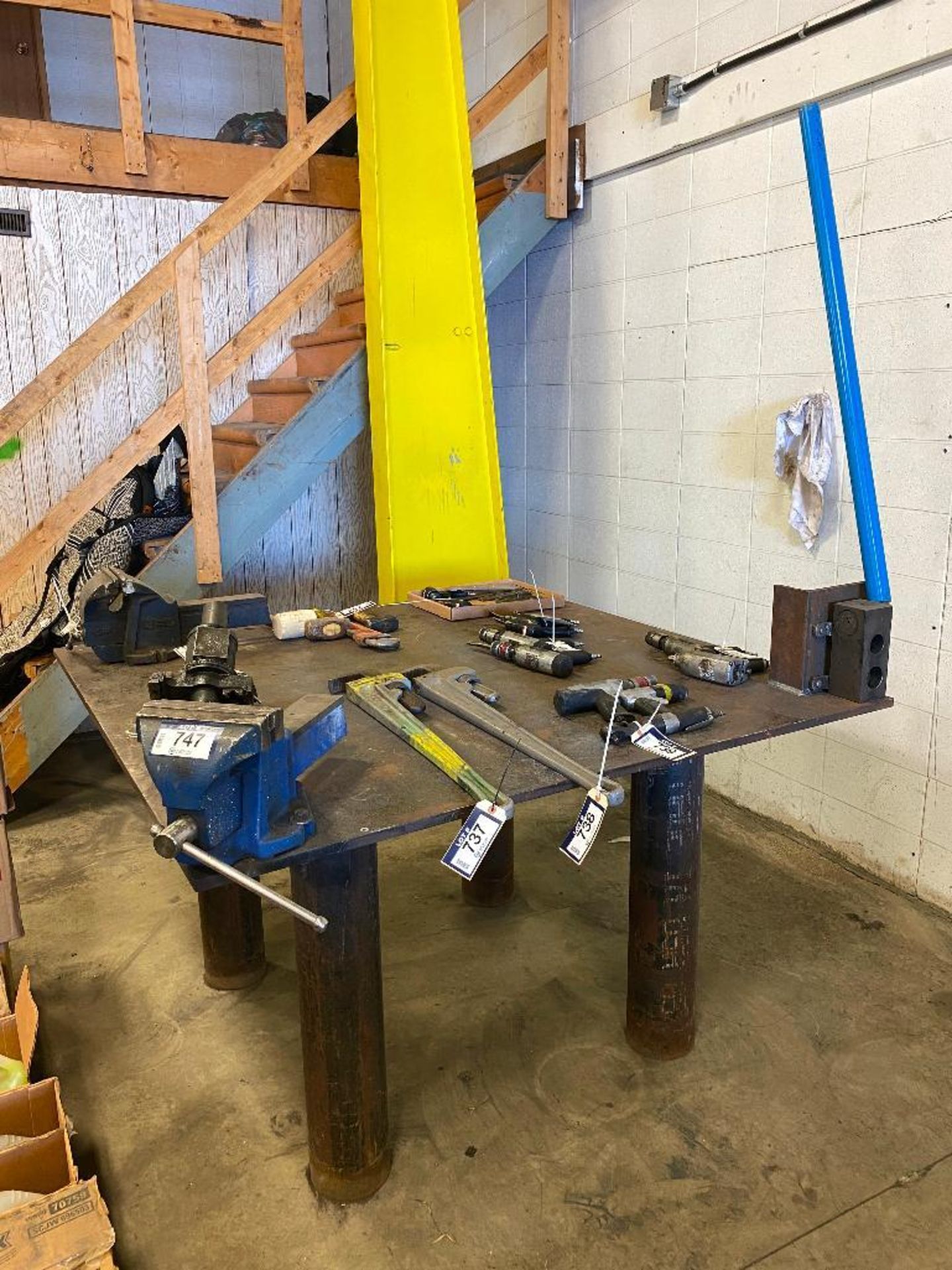 60" X 60" Steel Welding Table w/ Irwin Record 8" Bench Vise and Almi Pipe Notcher