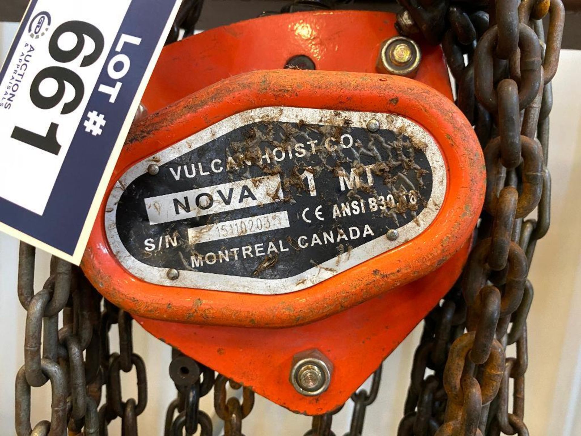 Vulcan 1-Ton Chain Hoist - Image 2 of 2