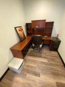L-Shape Desk w. Overhead, File cabinet and task chair