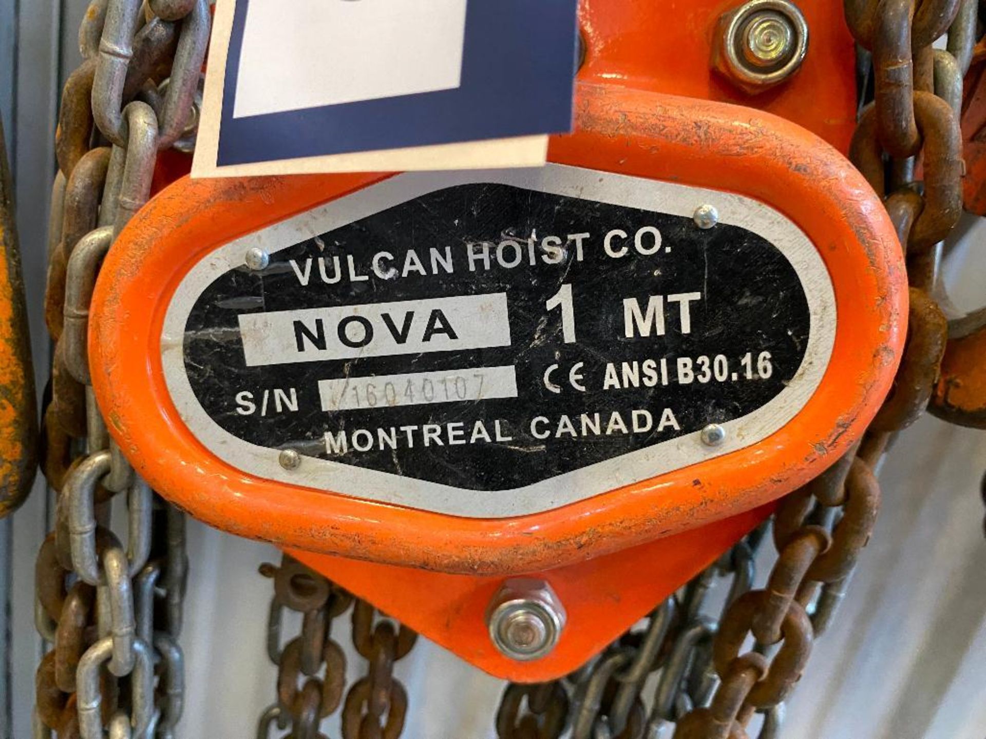 Vulcan 1-Ton Chain Hoist - Image 2 of 2