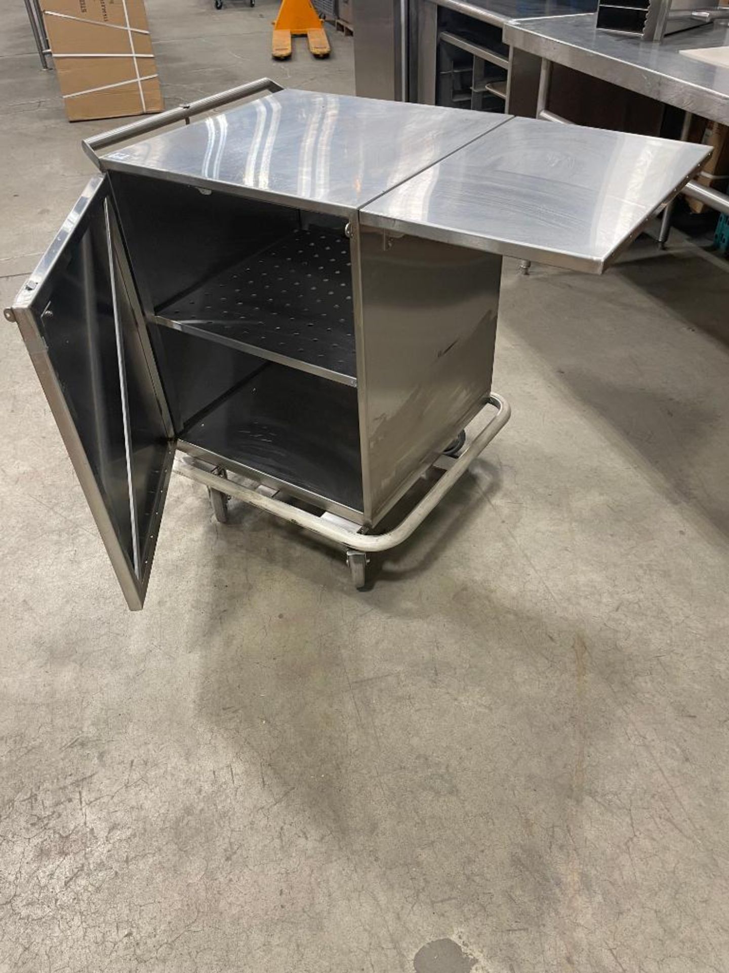 STAINLESS STEEL MOBILE STORAGE CABINET WITH FOLDABLE SIDE TABLE - Image 2 of 7