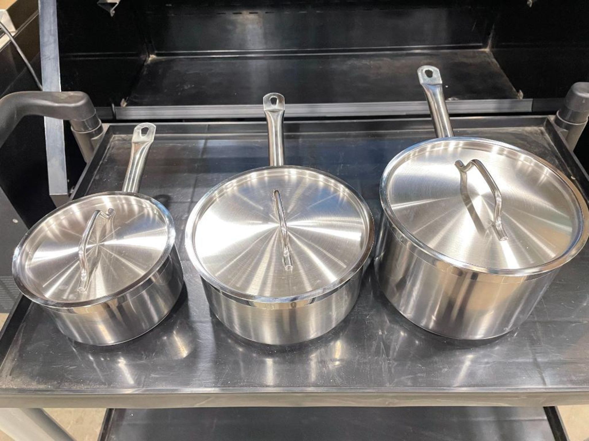 4.5QT, 3.5QT & 2QT HEAVY DUTY STAINLESS SAUCE PAN SET INDUCTION CAPABLE - NEW - Image 6 of 7