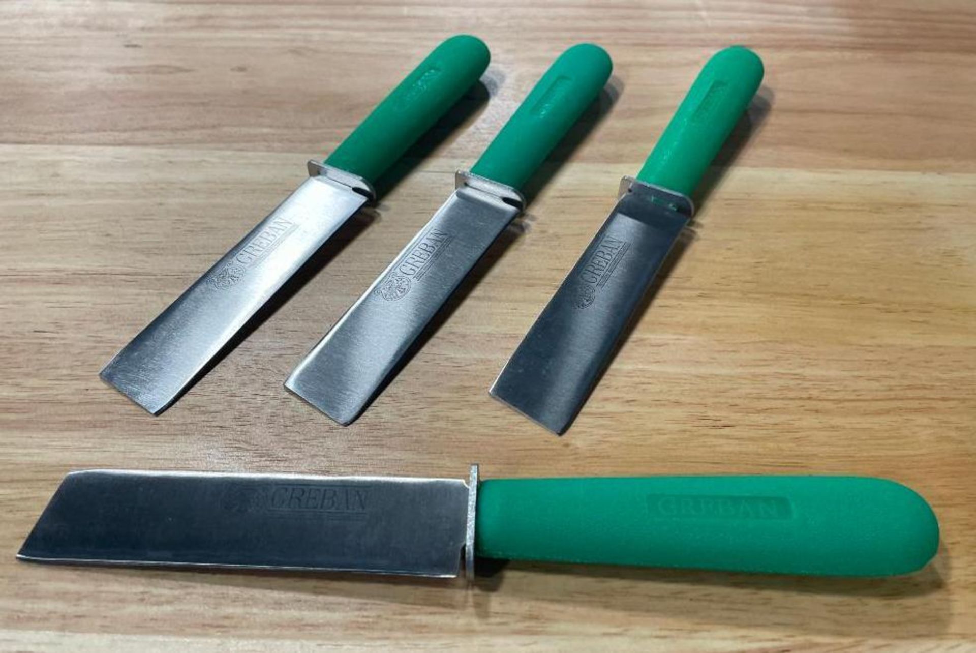 4.5"GREEN HANDLE GREBAN CUT-OFF KNIVES, LOT OF 4