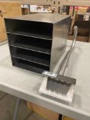 STAINLESS STEEL GRILL SCRAPER WITH FOUR COMPARTMENT ORGANIZER