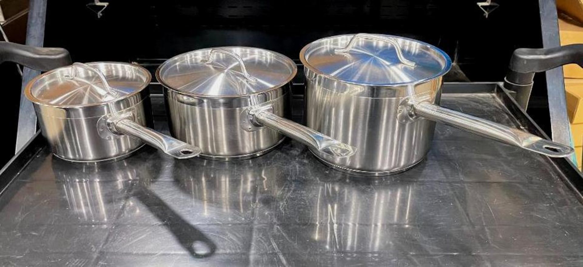 4.5QT, 3.5QT & 2QT HEAVY DUTY STAINLESS SAUCE PAN SET INDUCTION CAPABLE - NEW - Image 2 of 7