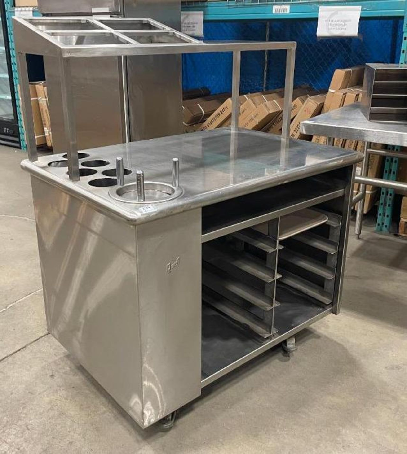 QUEST CUSTOM STAINLESS STEEL MOBILE CART WITH PLATE LOWERATOR
