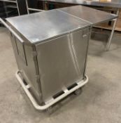 STAINLESS STEEL MOBILE STORAGE CABINET WITH FOLDABLE SIDE TABLE