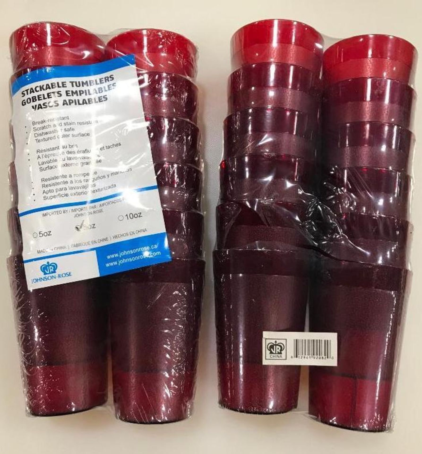 8 OZ PLASTIC STACKABLE RED TUMBLERS - LOT OF 24 - NEW